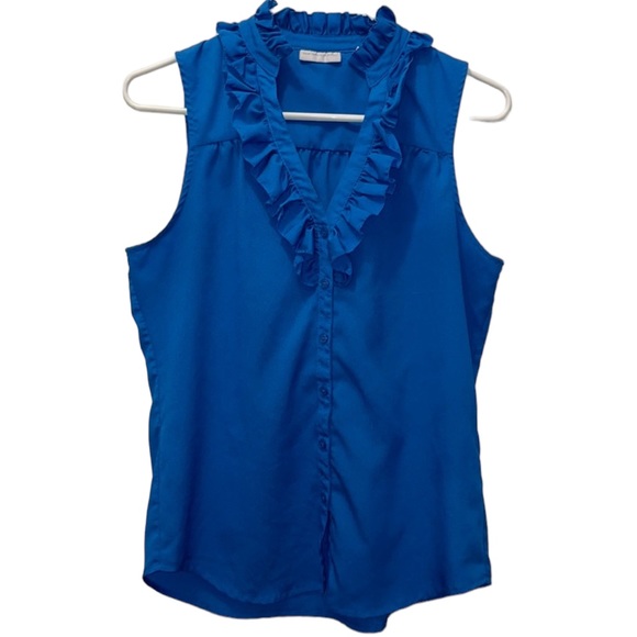 New York & Company Tops - •NEW YORK & COMPANY•BLUE RUFFLE BUTTON DOWN TANK TOP BLOUSE SIZE SMALL. EUC